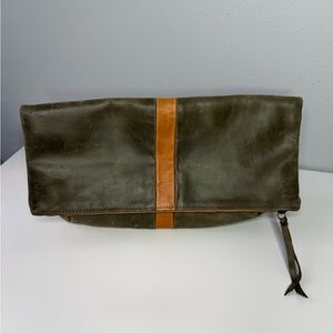 Able Olive and Tan Leather fold over clutch bag